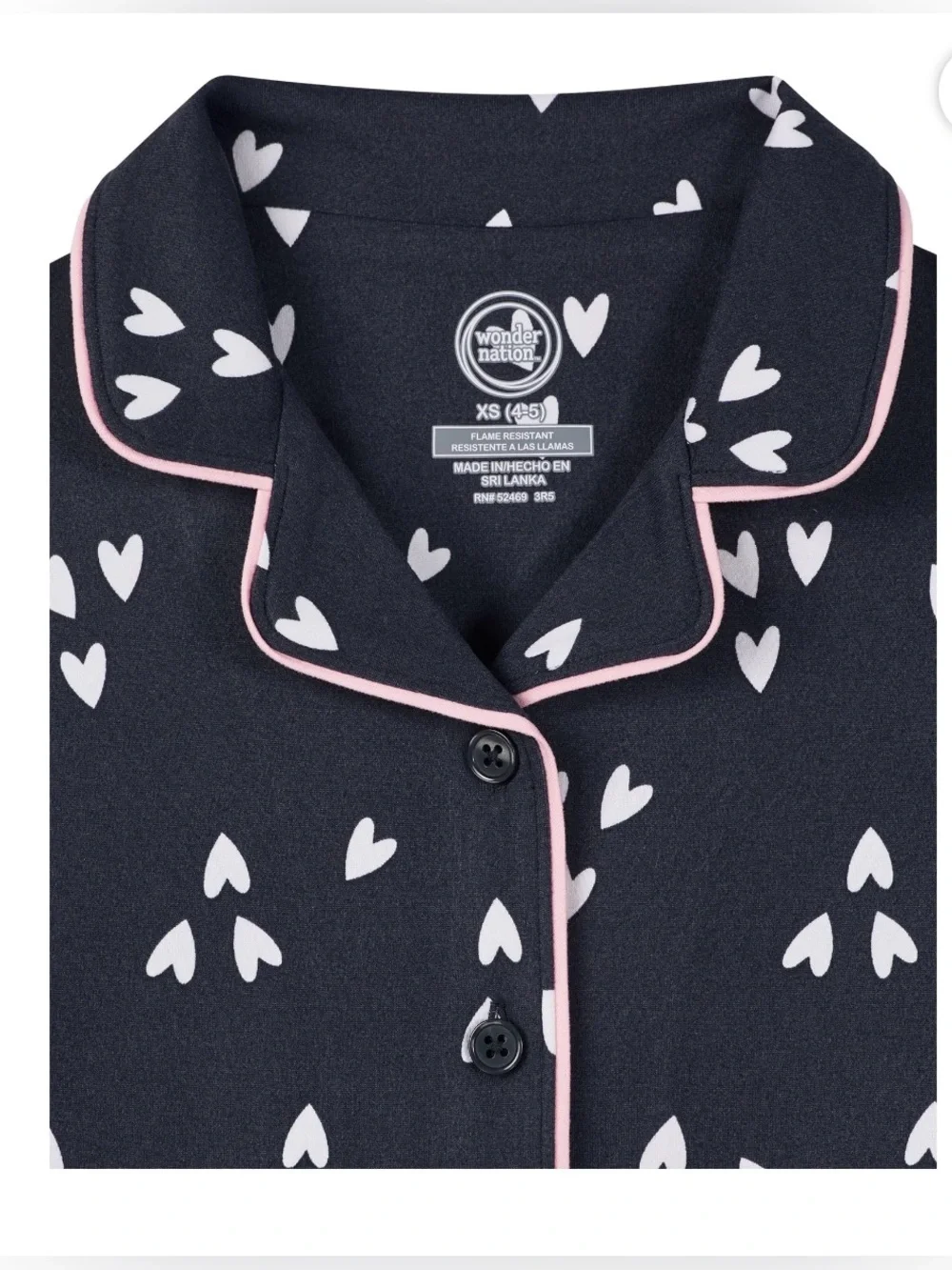 Wonder Nation Girls Heart Print 3 Pc Pajama Set Sleep Mask XS 4/5 NWT